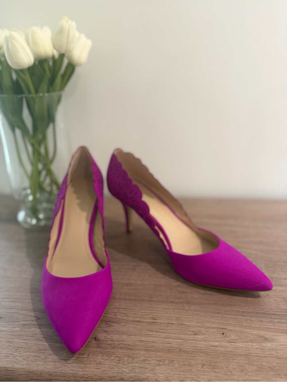 BCBGeneration Fuchsia Scalloped Pointed-Toe Heels